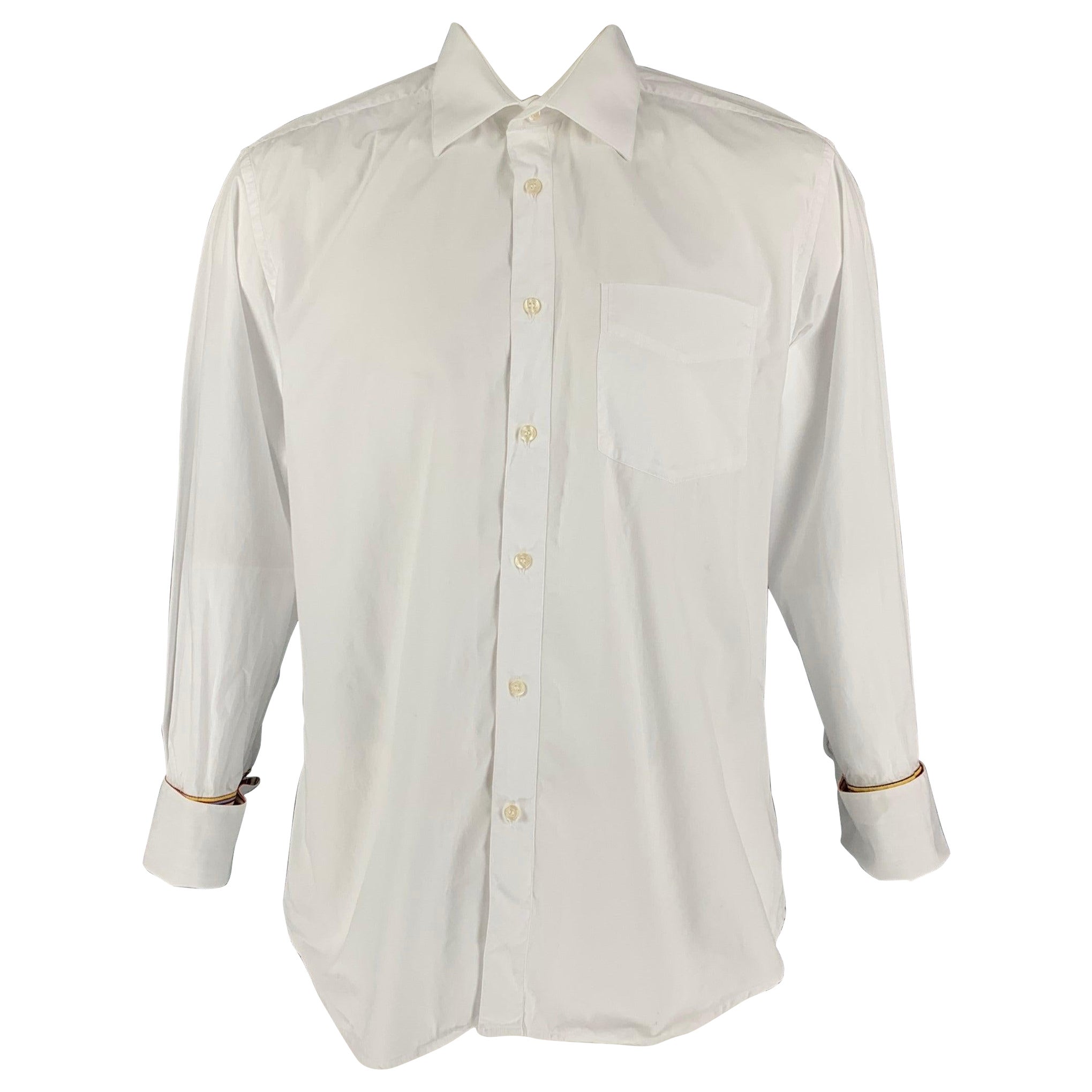 PAUL SMITH Size XL White Cotton French Cuff Long Sleeve Shirt For Sale