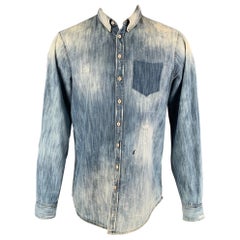 DSQUARED2 Size M Blue Distressed Cotton Denim Long Sleeve Shirt