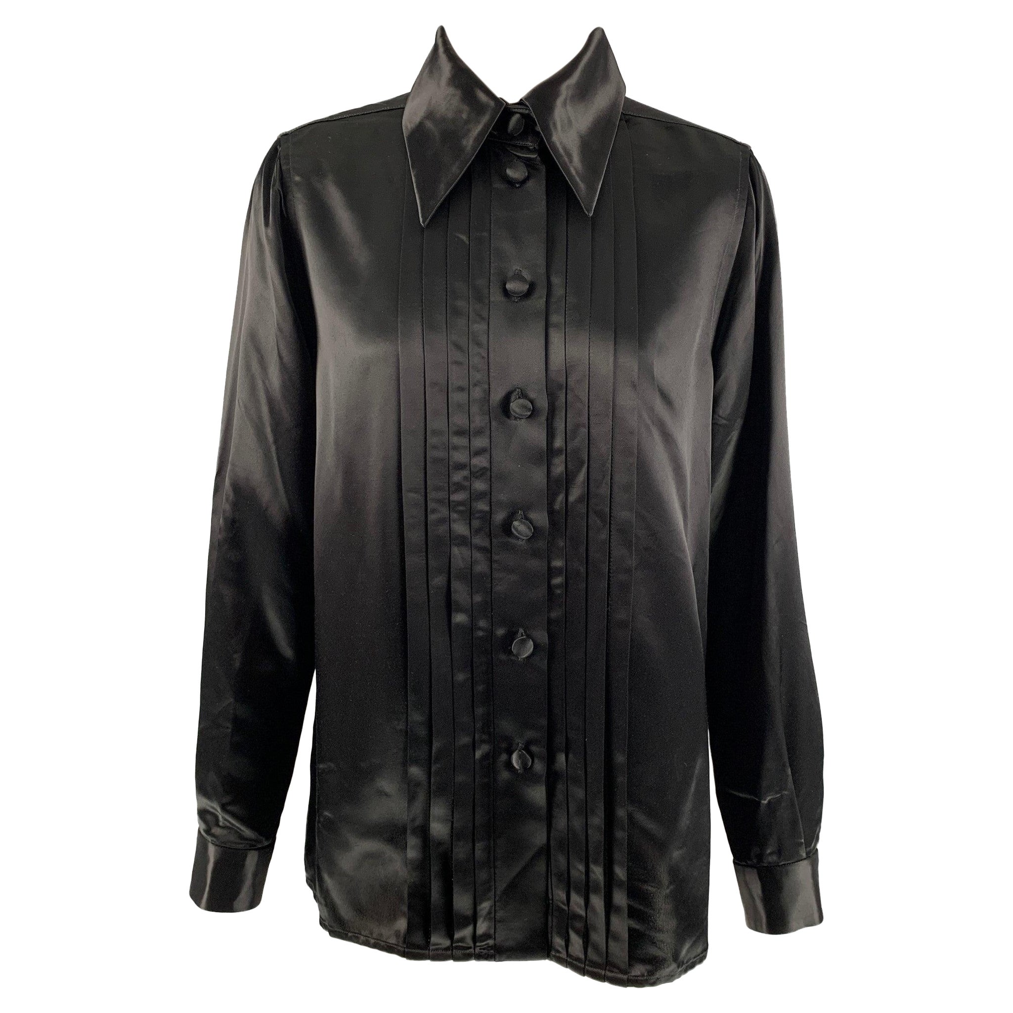 MARC JACOBS Size 6 Black Viscose Pleated Button Up Shirt For Sale