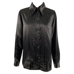 MARC JACOBS Size 6 Black Viscose Pleated Button Up Shirt