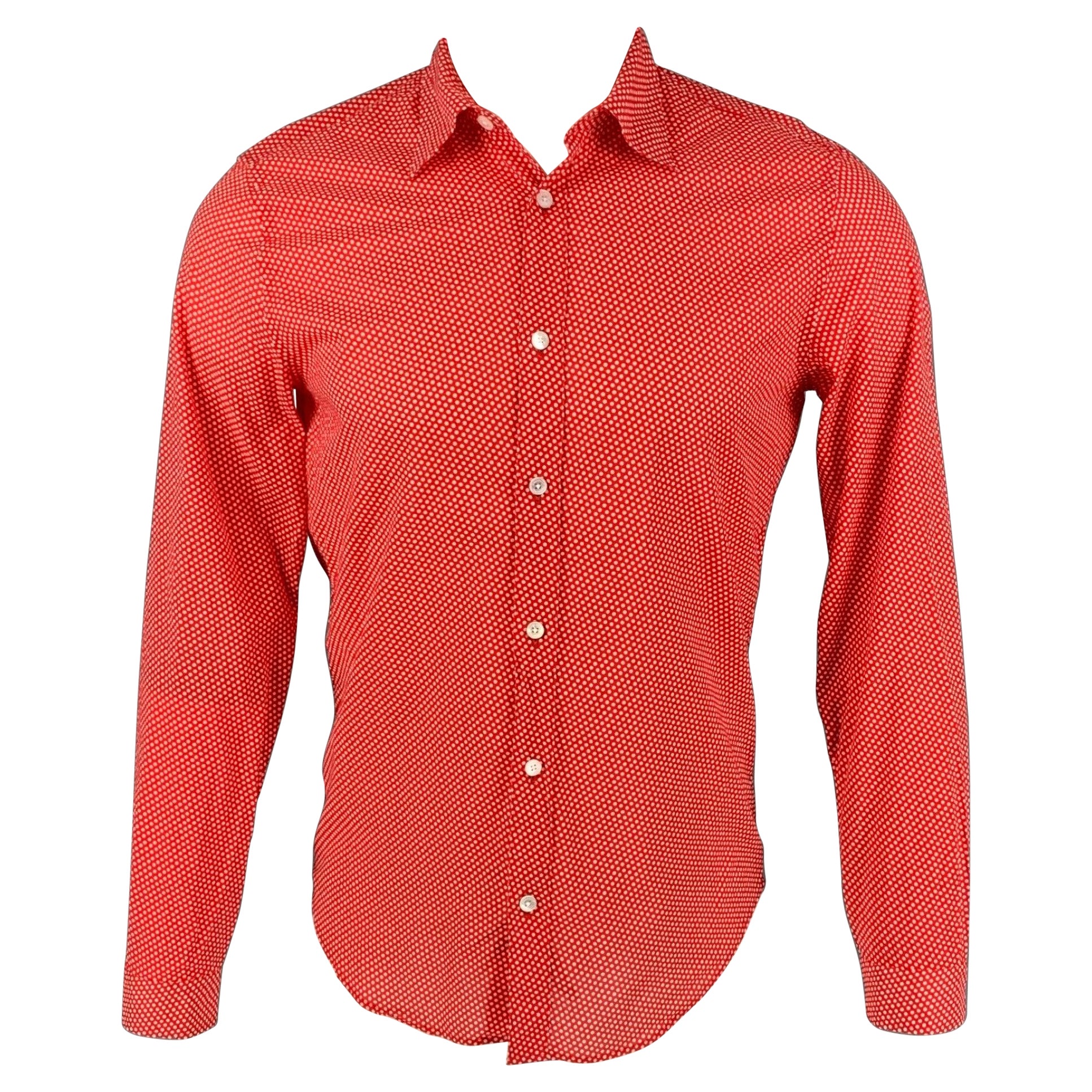 BURBERRY PRORSUM Size XS Red & White Dots Cotton Button Up Long Sleeve Shirt For Sale