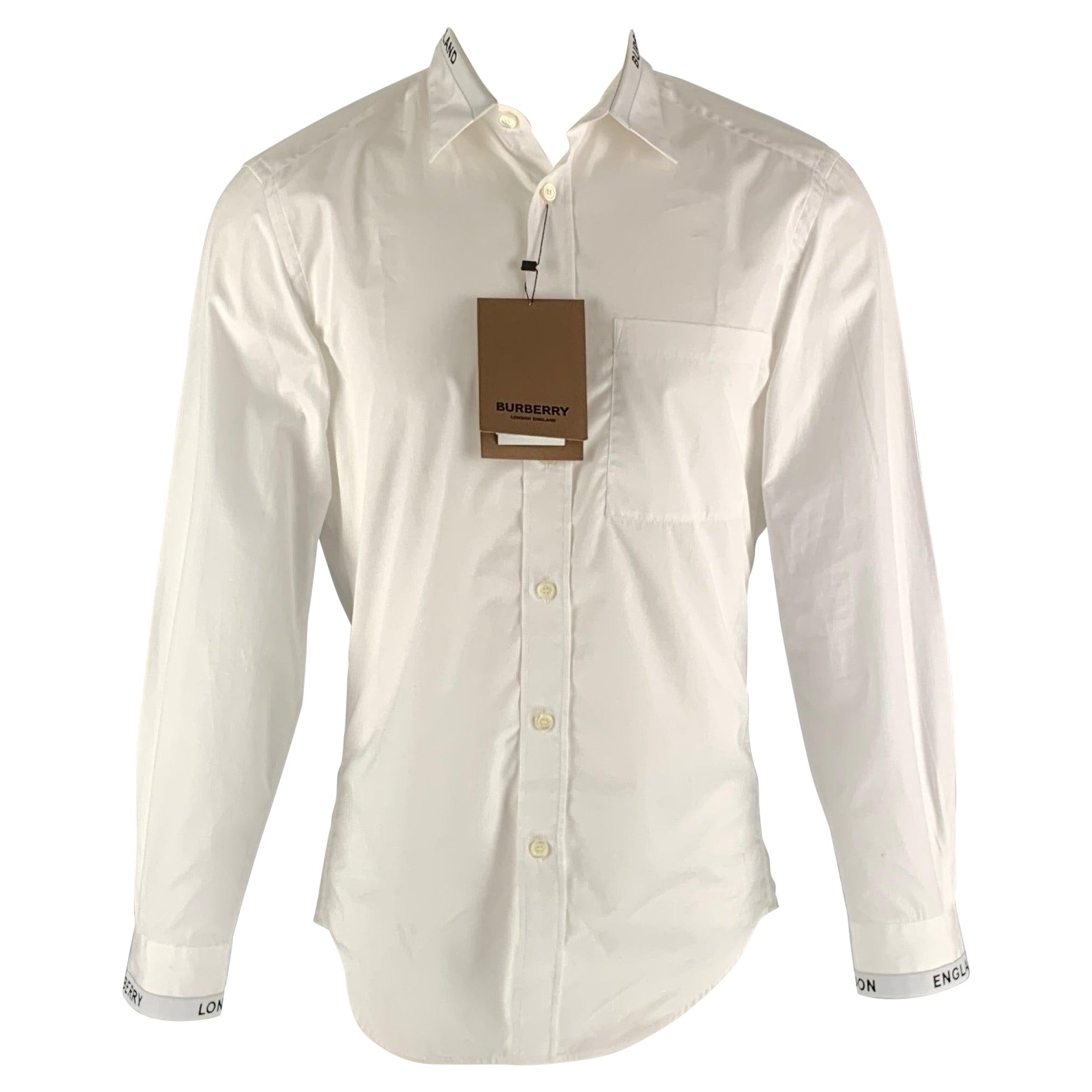 BURBERRY Size S White Solid Cotton Button Up  Long Sleeve Shirt For Sale