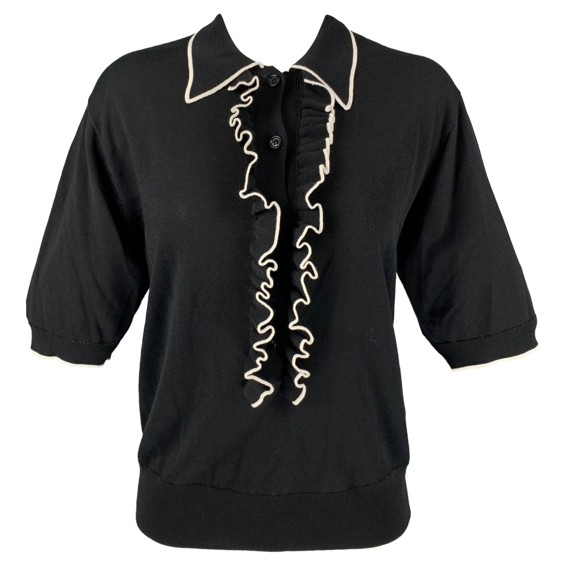 DRIES VAN NOTEN Size S Black & White Viscose / Cotton Two Tone Polo Shirt For Sale