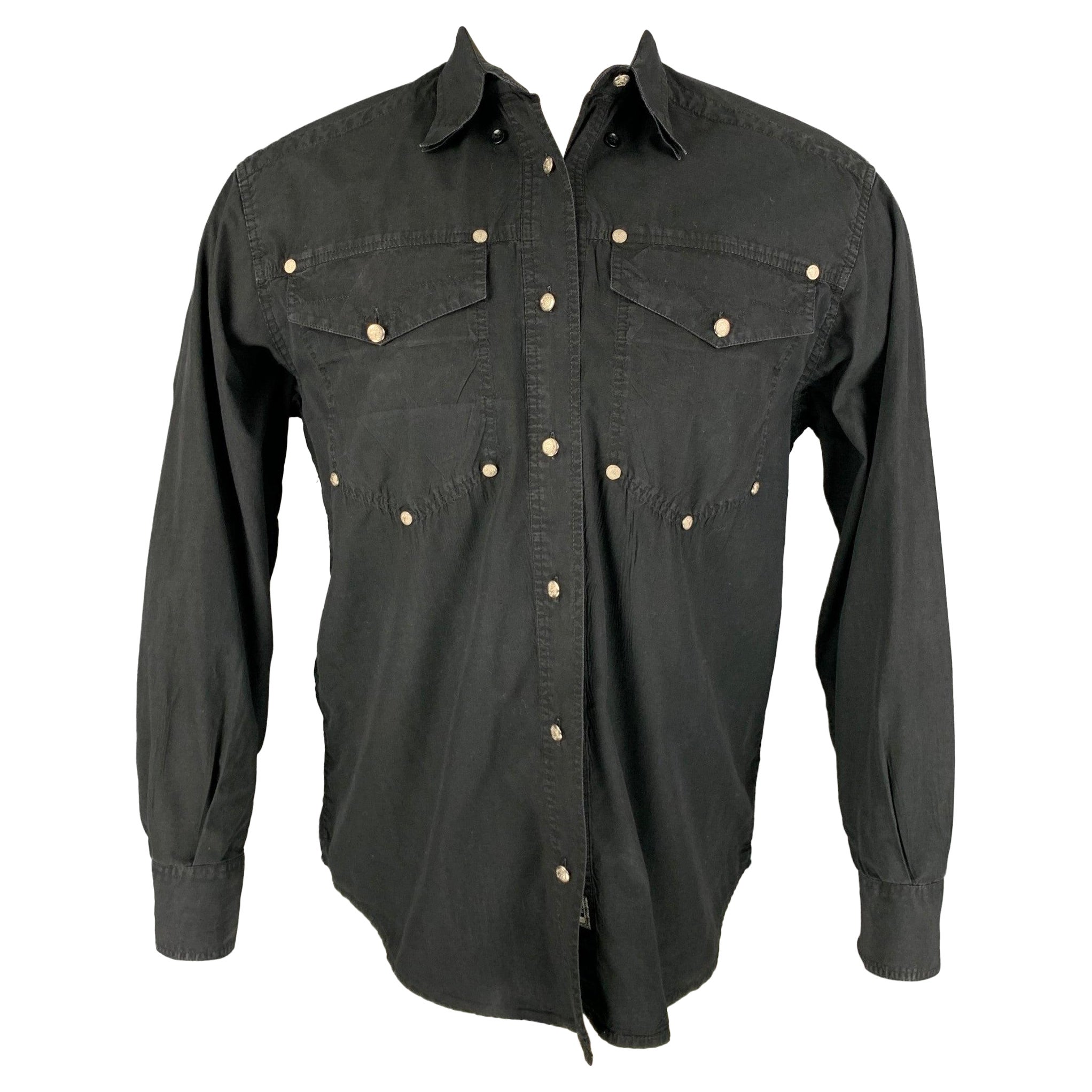 Vintage VERSACE JEANS COUTURE Size M Black Cotton Button Down Long Sleeve Shirt en vente
