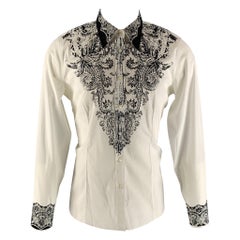 ETRO Size 14 White Black Cotton &  Elastane Print Shirt