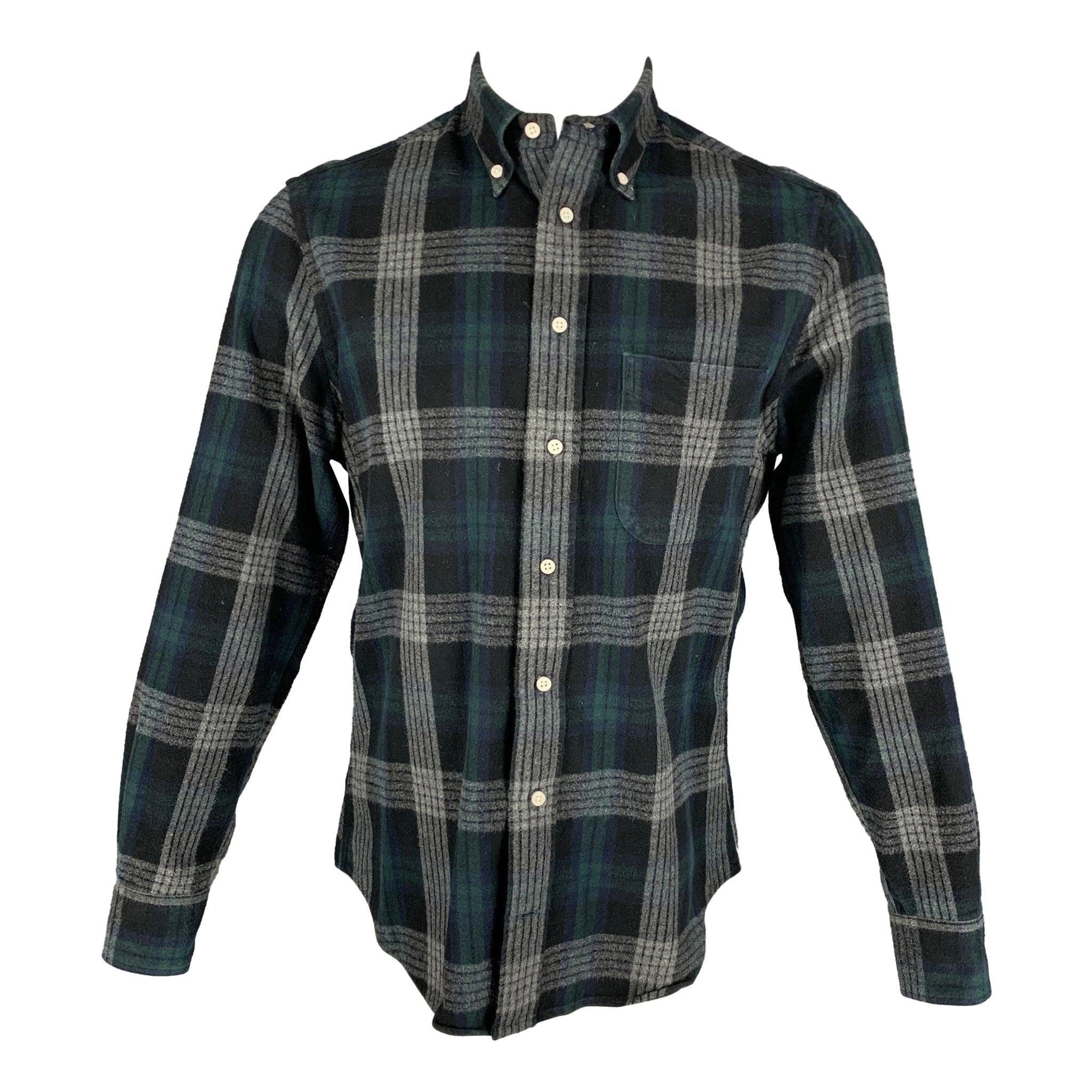 GITMAN BROS Size M Grey Green Plaid Cotton Long Sleeve Shirt For Sale