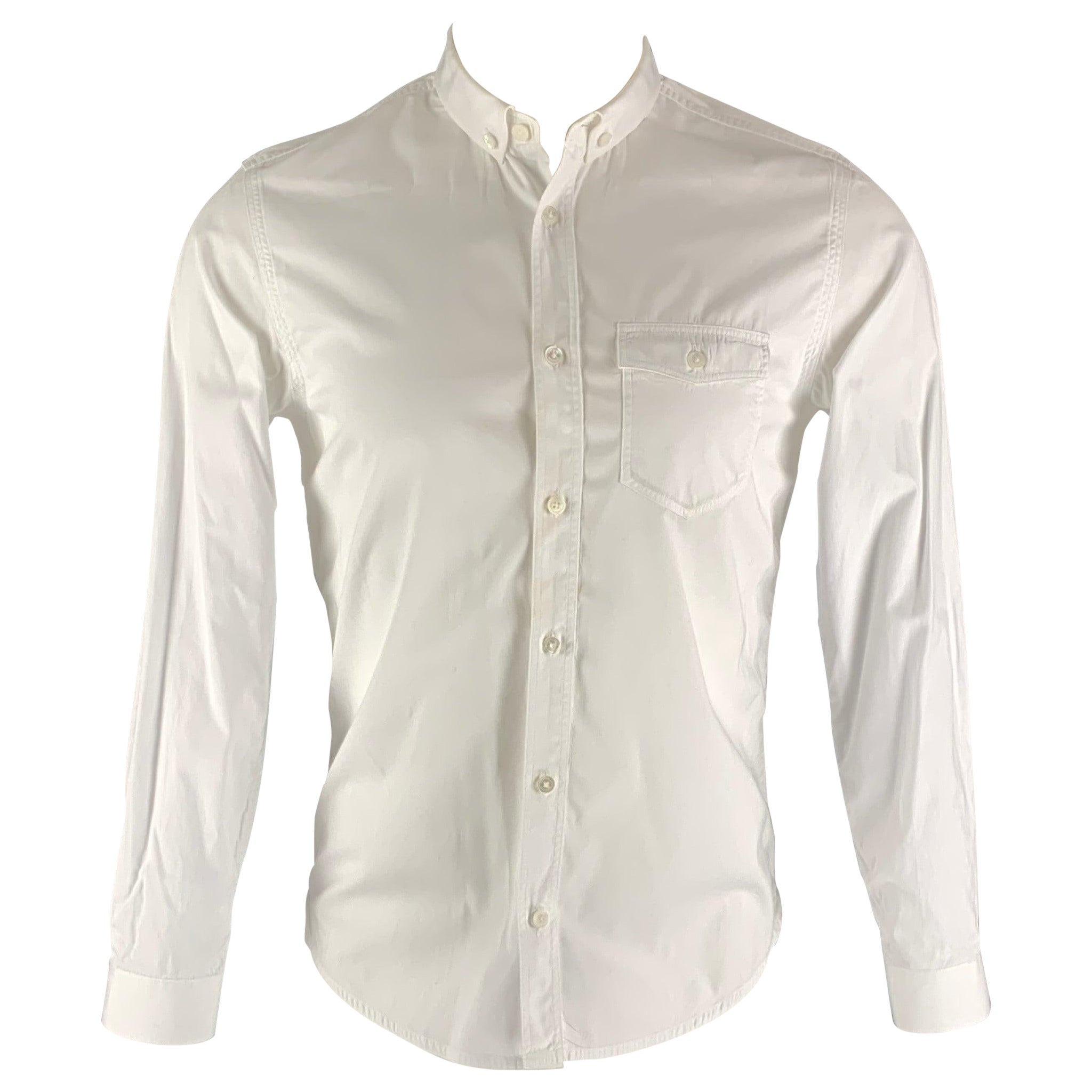 BURBERRY PRORSUM Size 38 White Solid Cotton One pocket Long Sleeve Shirt For Sale