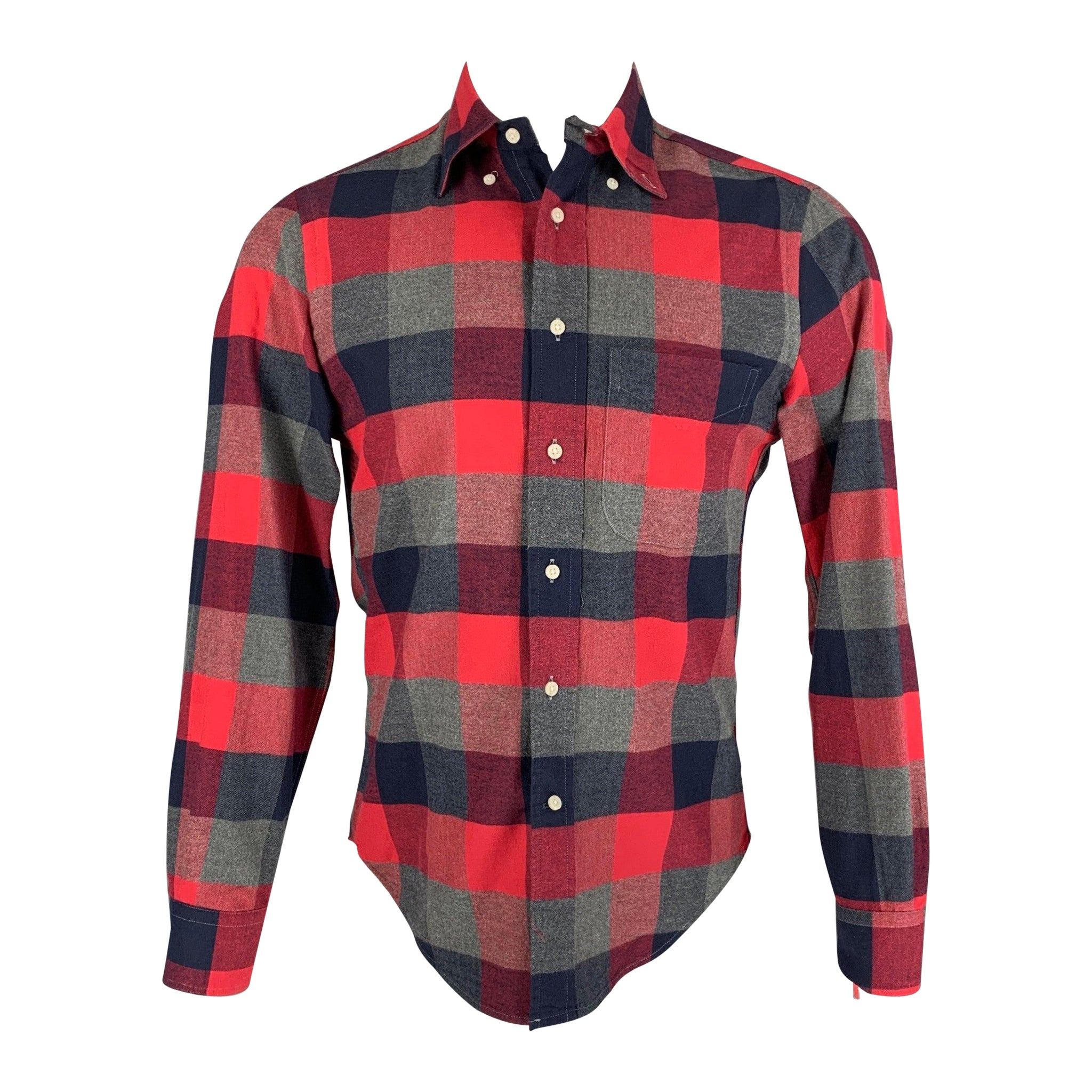 GITMAN BROS Size S Red & Grey Checkered Cotton Long Sleeve Shirt For Sale