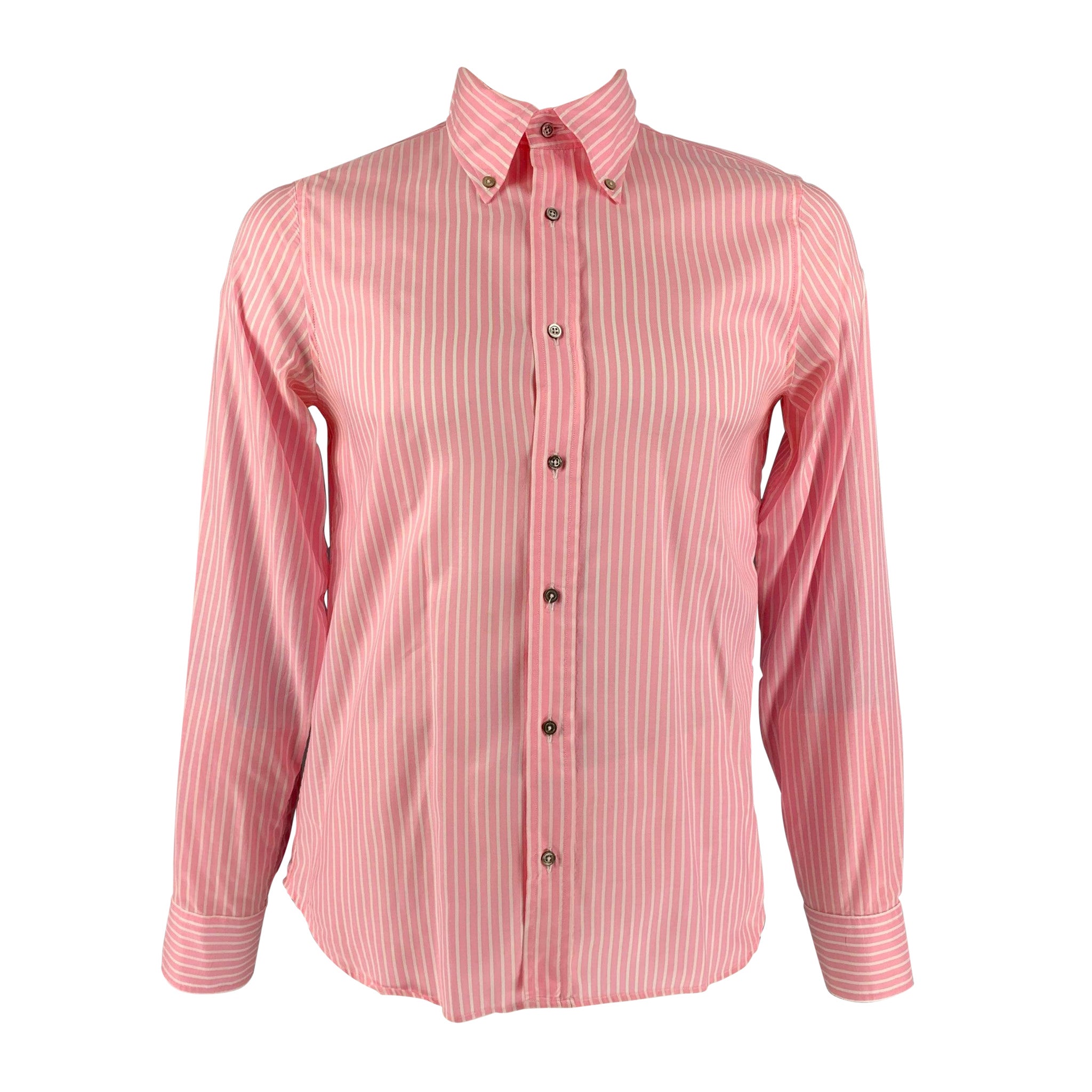 JIL SANDER Size 42 Pink White & Stripe Cotton Button Down Long Sleeve Shirt For Sale
