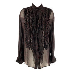 DRIES VAN NOTEN Size 4 Black & Red Silk Stars Ruffle Shirt