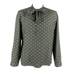 GUCCI Cambridge Size XL Green & Purple Pearl Cotton Button Up Long Sleeve Shirt