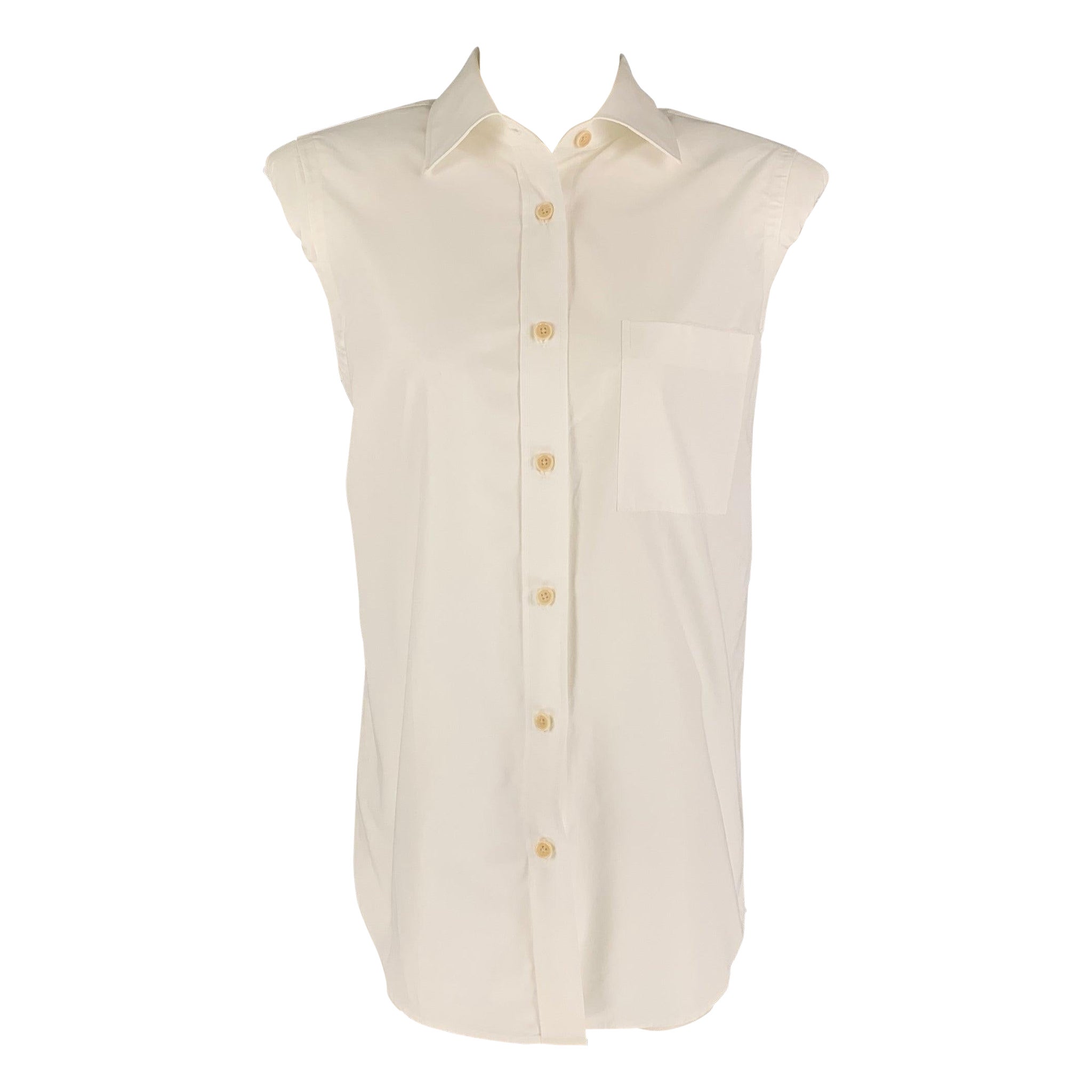 DRIES VAN NOTEN Size 6 White Cotton Sleeveless Shirt For Sale