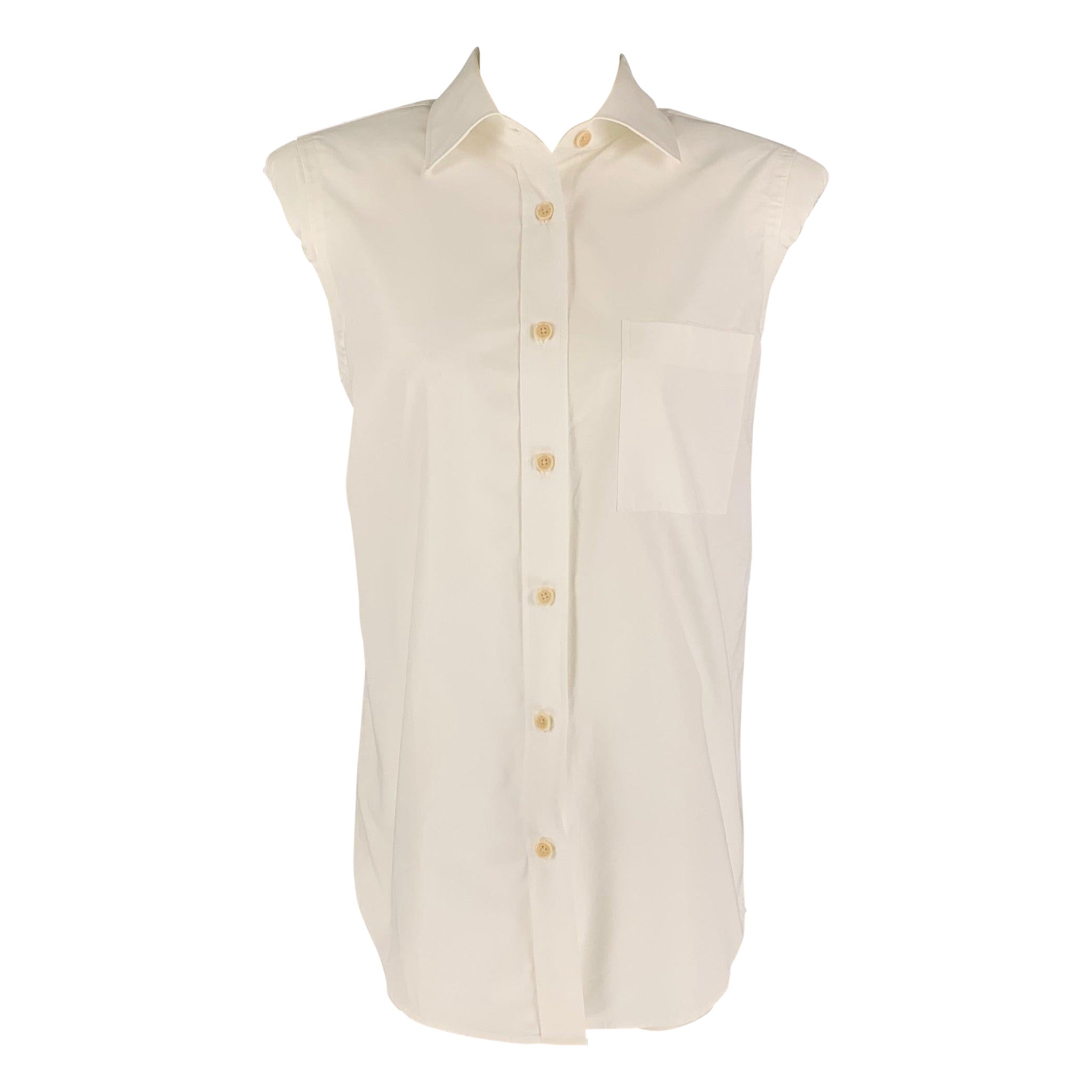 DRIES VAN NOTEN Size 6 White Cotton Sleeveless Shirt