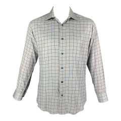 Chemise à manches longues en coton à carreaux bleus à boutons SAKS FIFTH AVENUE Taille XL