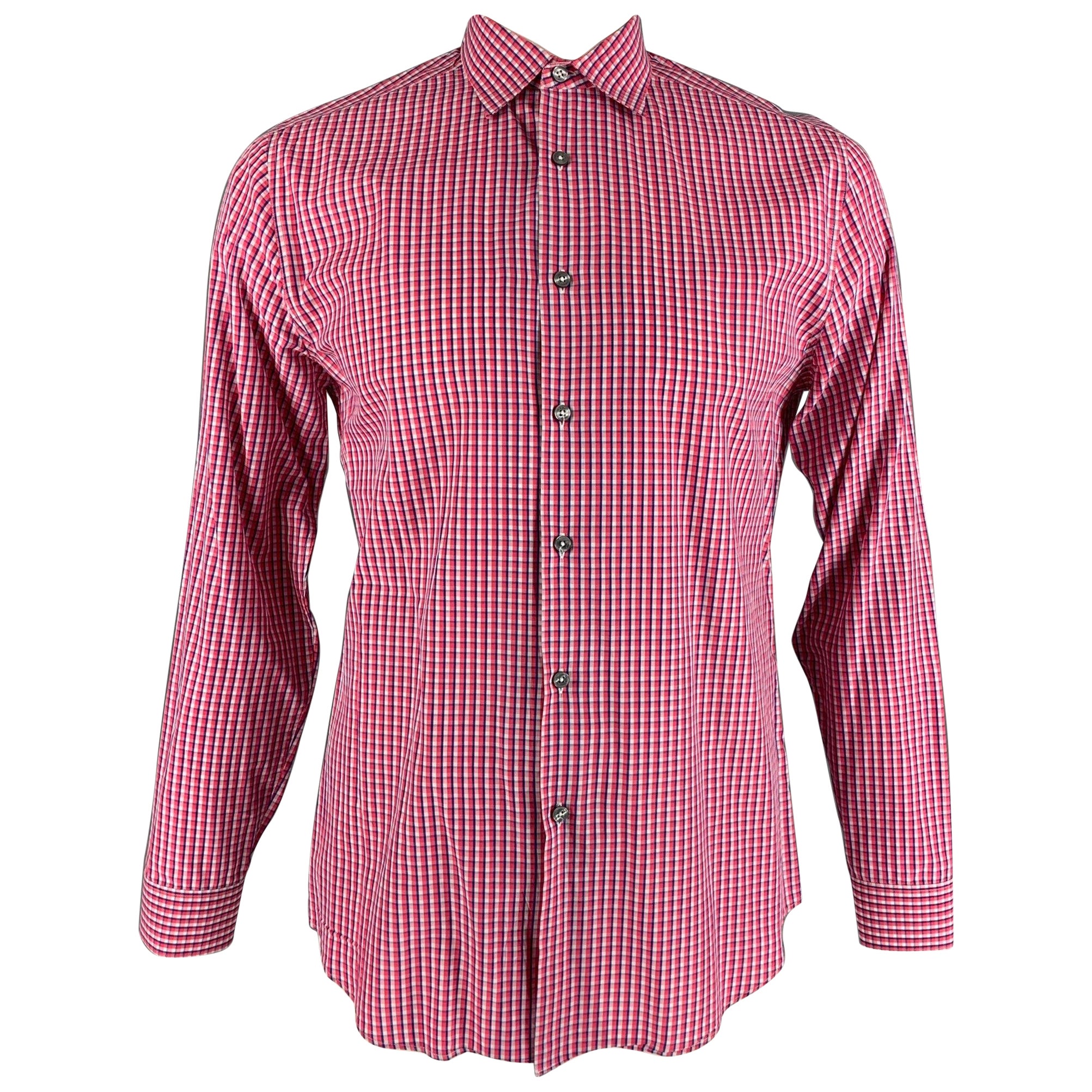 PAUL SMITH Size L Red & White Blue Checkered Cotton Long Sleeve Shirt For Sale