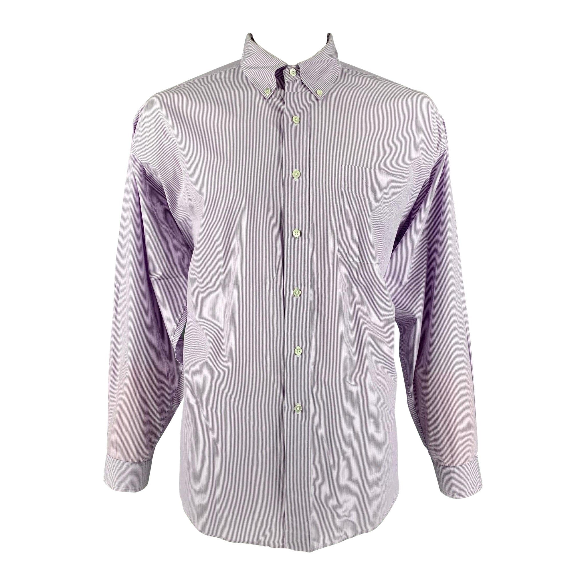 RALPH LAUREN Size XL Lavender Stripe Button Down Long Sleeve Shirt For Sale