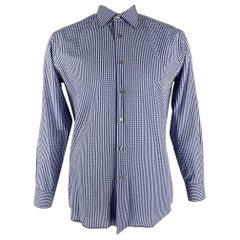 PAUL SMITH Size XL Blue & White Gingham Cotton Slim Fit Long Sleeve Shirt