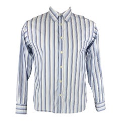 PAUL SMITH Size L Blue Striped Trim Cotton Button Down Long Sleeve Shirt