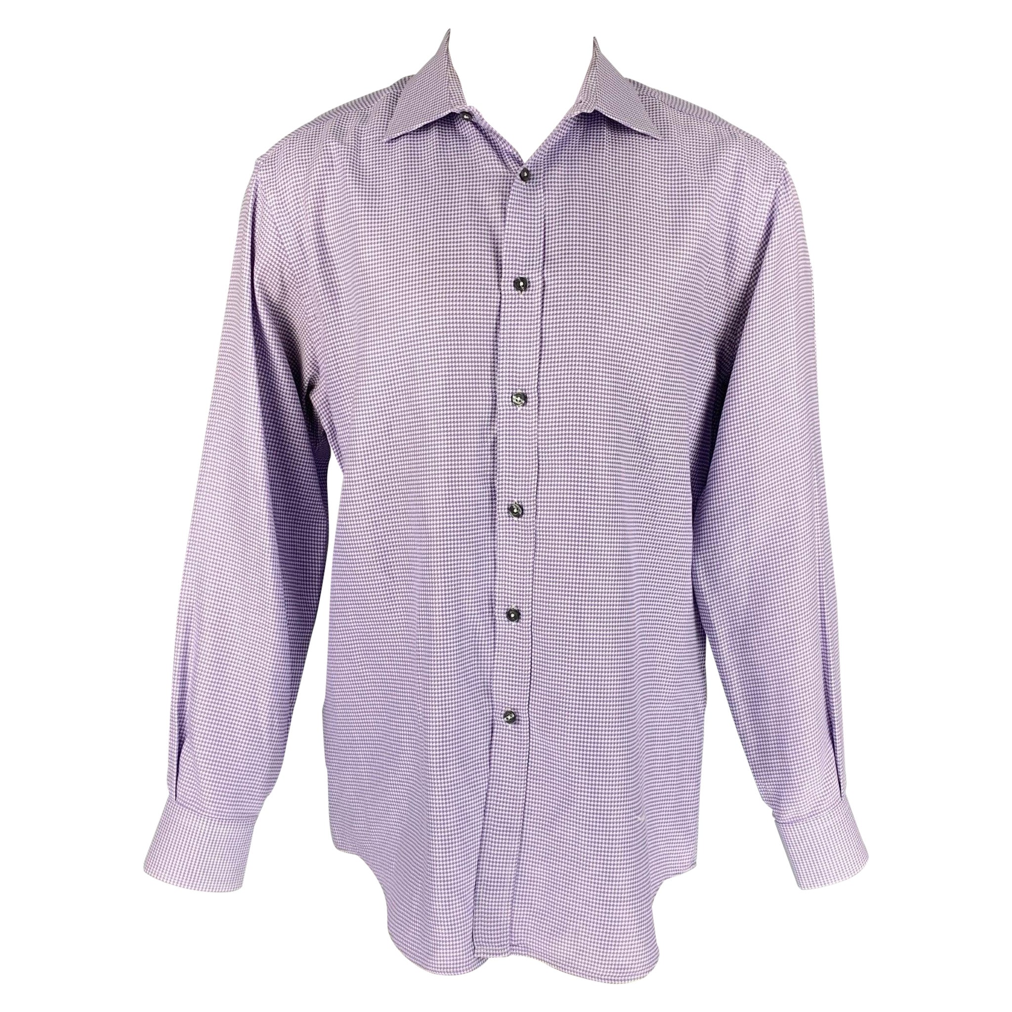 PAUL SMITH Size M Lavender White Checkered Cotton Button Down Long Sleeve Shirt For Sale