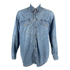 Vintage VERSACE JEANS COUTURE Size XL Blue Denim Patch Pockets Long Sleeve Shirt