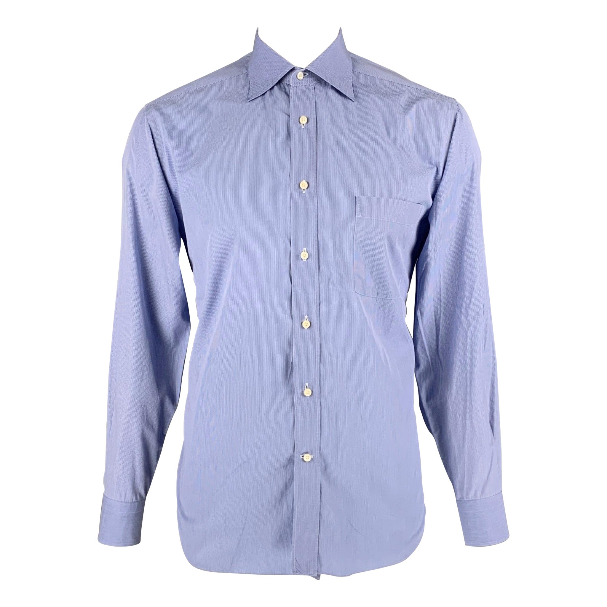 ERMENEGILDO ZEGNA Size L Blue Stripe Cotton Long Sleeve Shirt For Sale