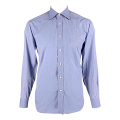 ERMENEGILDO ZEGNA - Chemise à manches longues en coton à rayures bleues, taille L