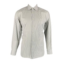 ERMENEGILDO ZEGNA - Chemise à manches longues en coton à rayures blanches avec boutons, taille L