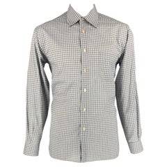 ERMENEGILDO ZEGNA Size L Blue & Brown Plaid Cotton Button Down Long Sleeve Shirt