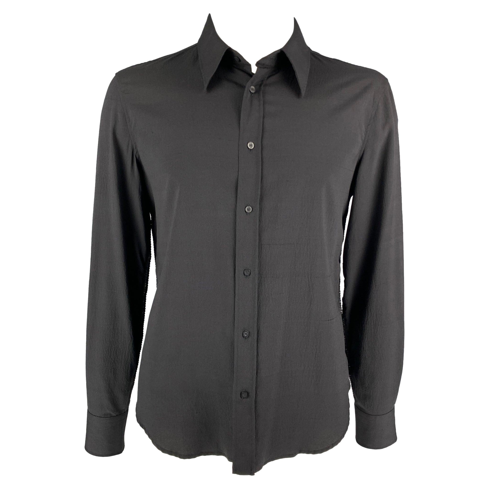 JUST CAVALLI Size XL Black Silk Button Up Long Sleeve Shirt For Sale