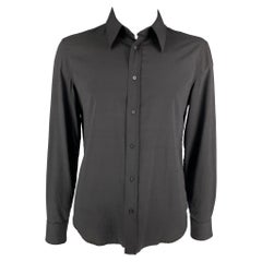 JUST CAVALLI Size XL Black Silk Button Up Long Sleeve Shirt