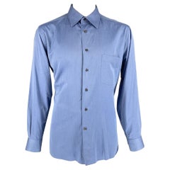 ERMENEGILDO ZEGNA - Chemise à manches longues en coton massif bleu à boutons, taille XL