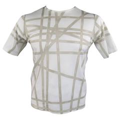 Men's HERMES Size XL White & Taupe Bolduc Ribbon Print Cotton T-shirt