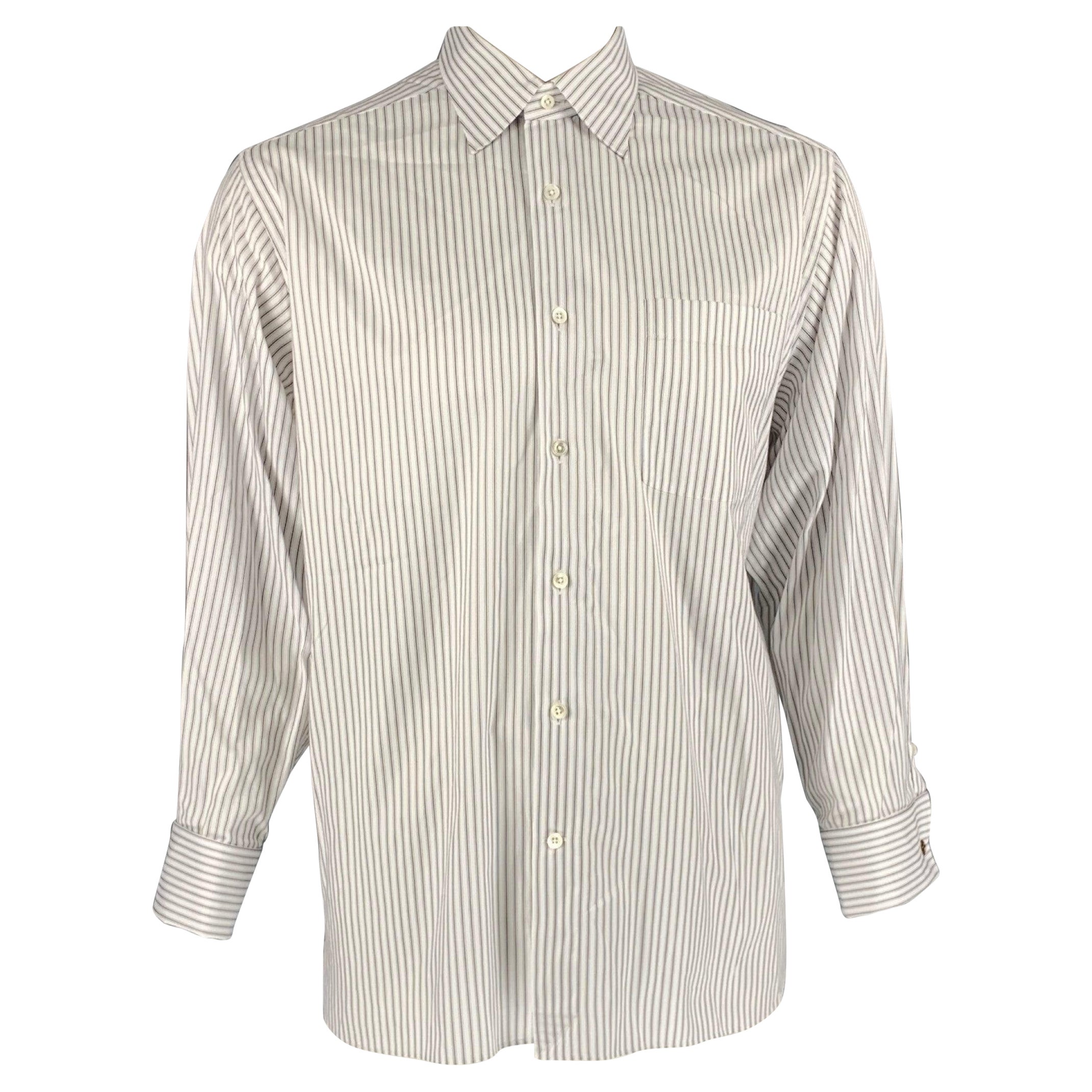 ERMENEGILDO ZEGNA Size XL White Stripe Long Sleeve Shirt For Sale
