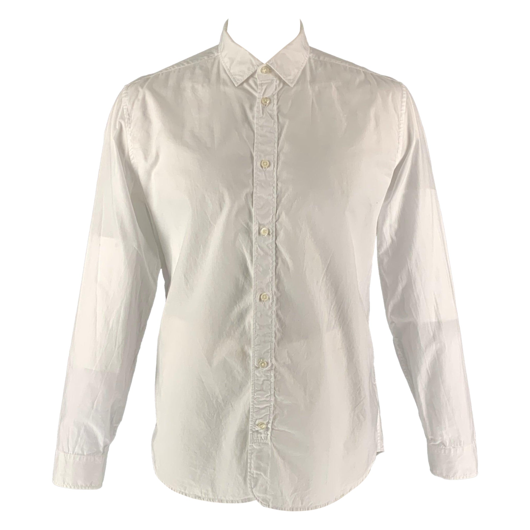 MARC JACOBS Size XL White Solid Cotton Button Up Long Sleeve Shirt For Sale