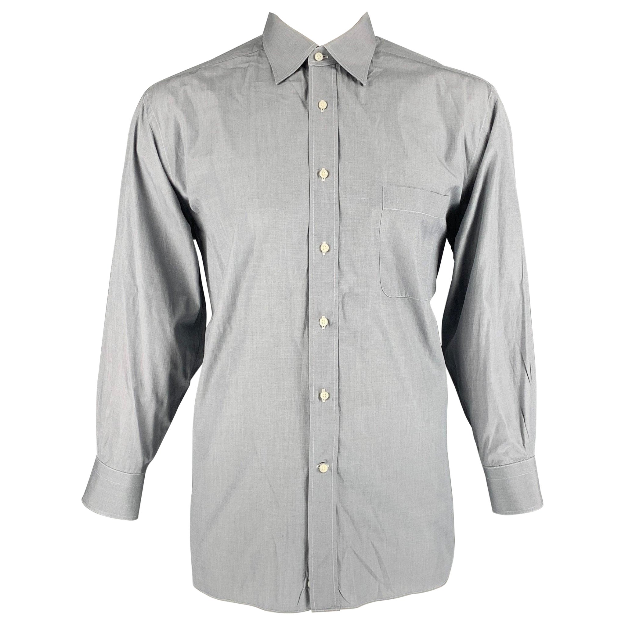 ERMENEGILDO ZEGNA Size XL Grey Cotton Long Sleeve Shirt For Sale