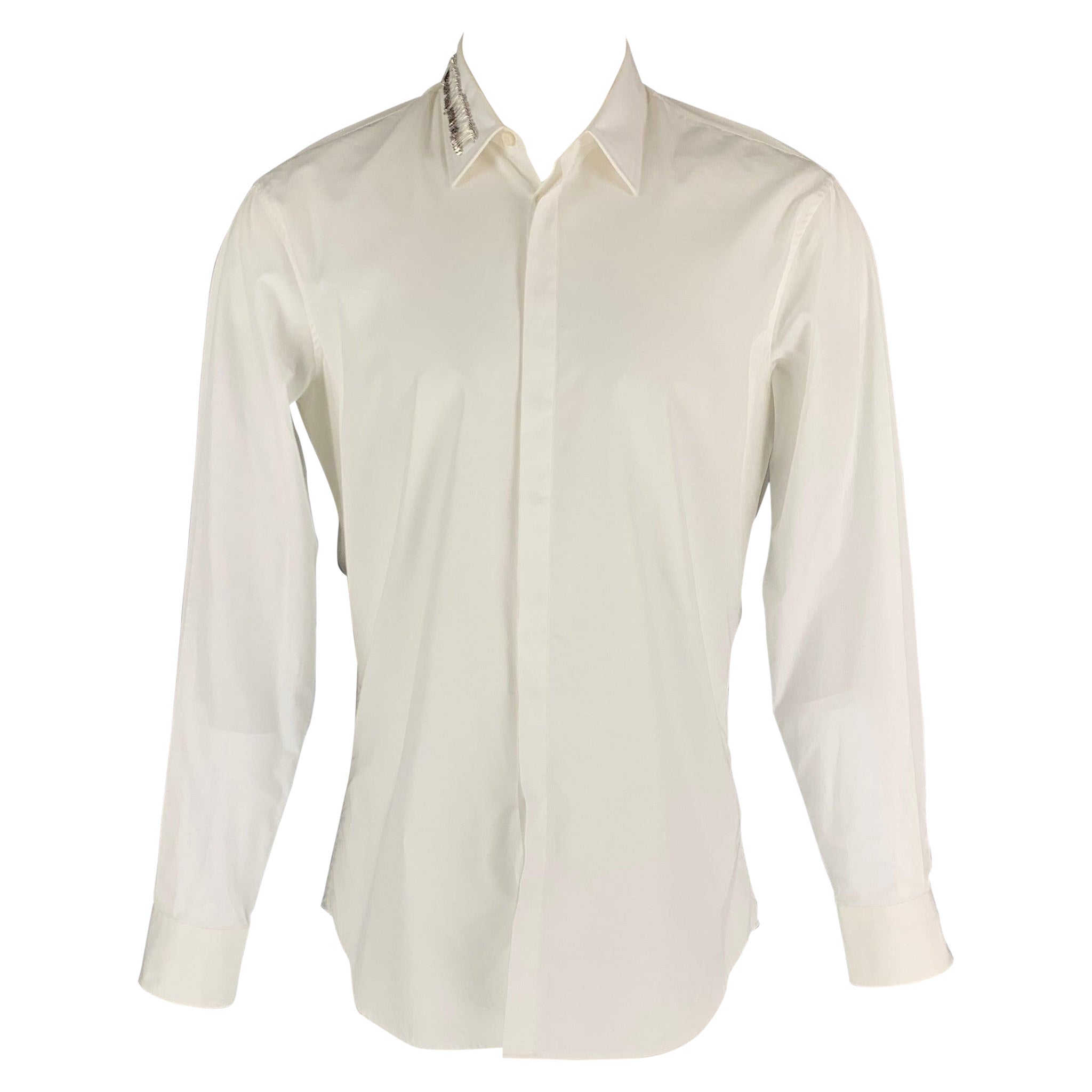 DSQUARED2 Size S White Cotton Hidden Placket Long Sleeve Shirt For Sale