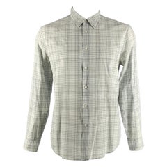 JOHN VARVATOS Größe L Grau kariertes langärmeliges Baumwollhemd mit Knopfleiste und langen Ärmeln