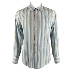 JOHN VARVATOS, chemise à manches longues en coton à rayures bleues et taupe, taille L