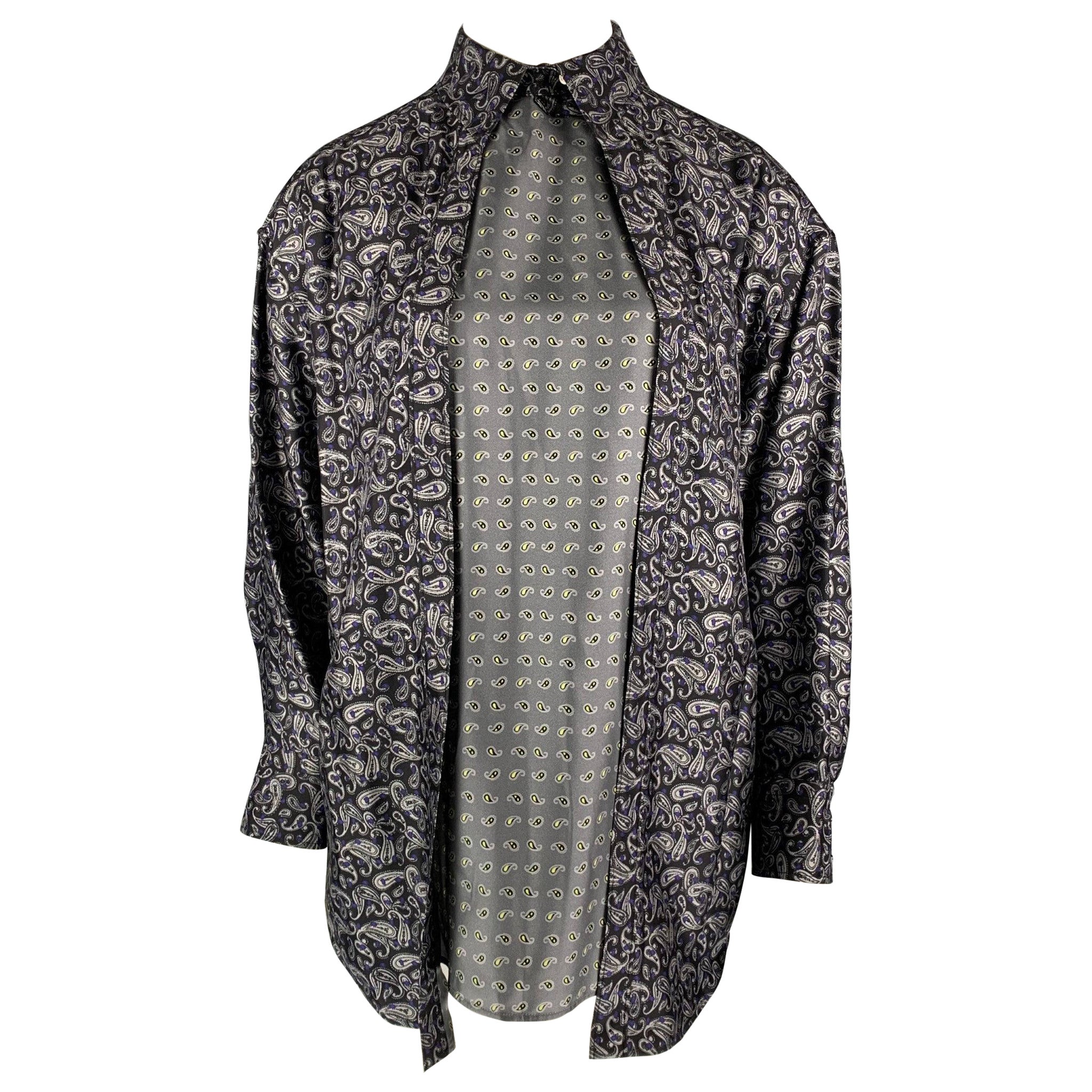 ALEXANDER WANG Size 10 Navy & Grey Paisley Silk Layered Shirt For Sale