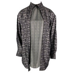 ALEXANDER WANG Mehrlagiges Seidenhemd in Marineblau & Grau mit Paisleymuster, Größe 10