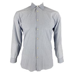 JOHN VARVATOS, chemise à manches longues en coton à carreaux bleu et gris, taille L