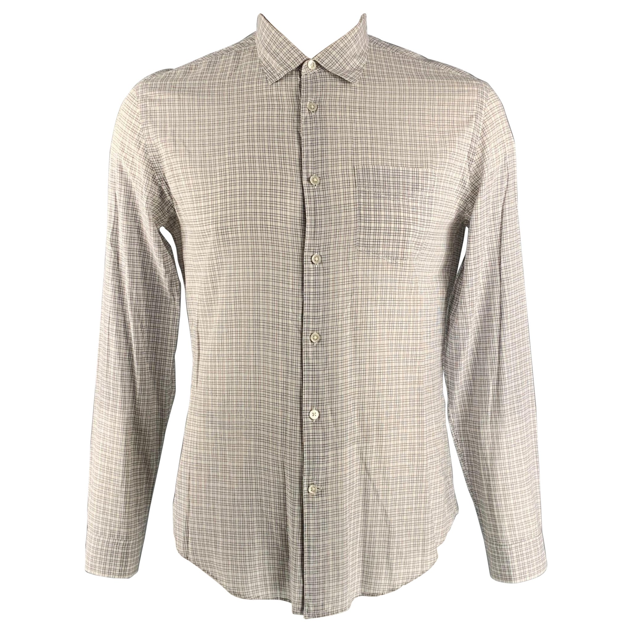 JOHN VARVATOS Size M White Checkered Cotton Button Up Long Sleeve Shirt For Sale