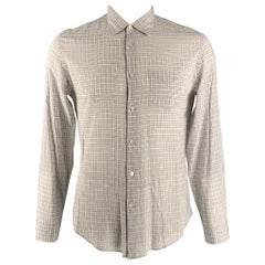 JOHN VARVATOS - Chemise à manches longues boutonnée en coton à carreaux blancs, taille M