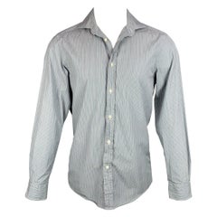 RALPH LAUREN Purple Label Size S Blue & Grey Stripe Cotton Long Sleeve Shirt