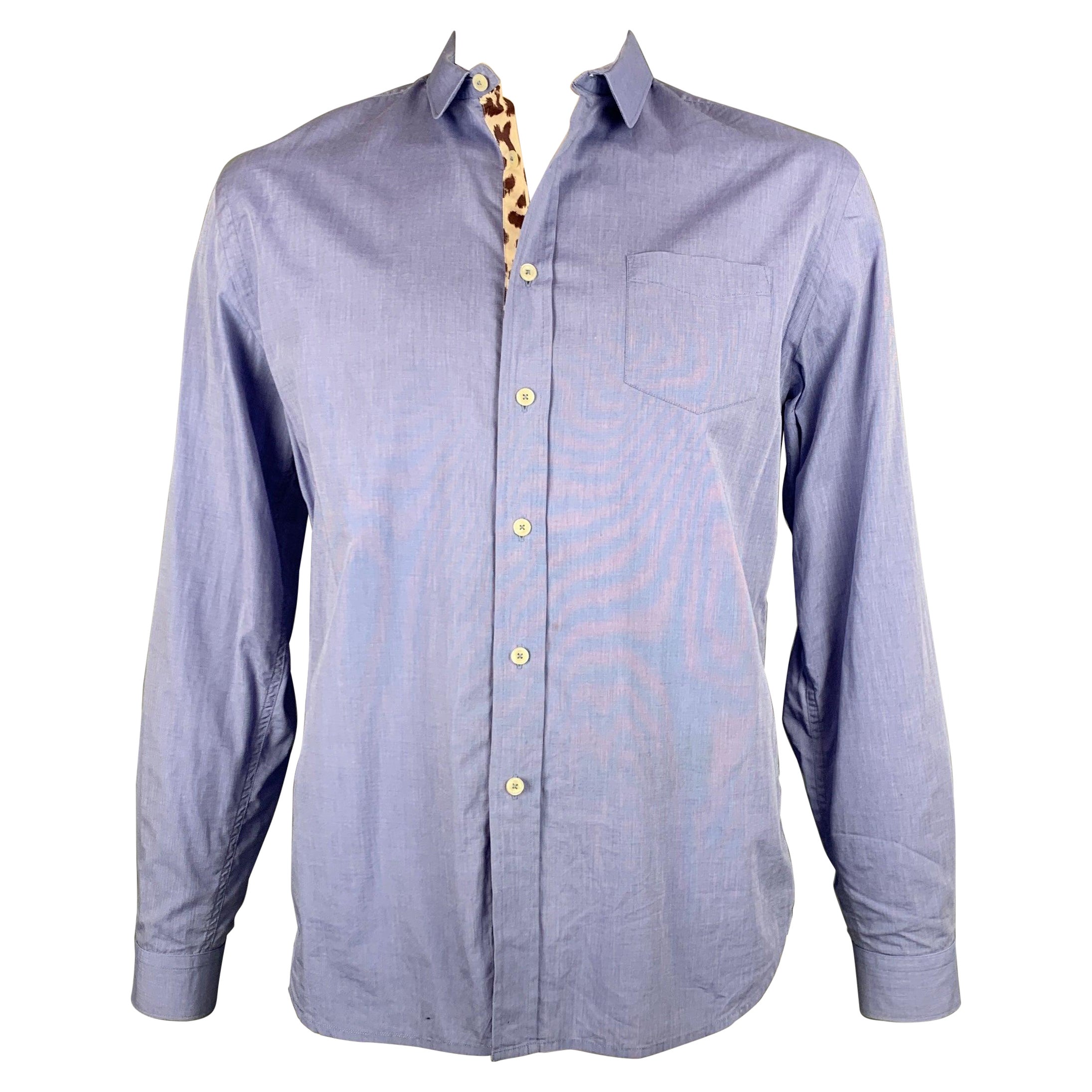 PS by PAUL SMITH Size L Blue Cotton One Peter Pan Collar Long Sleeve Shirt For Sale
