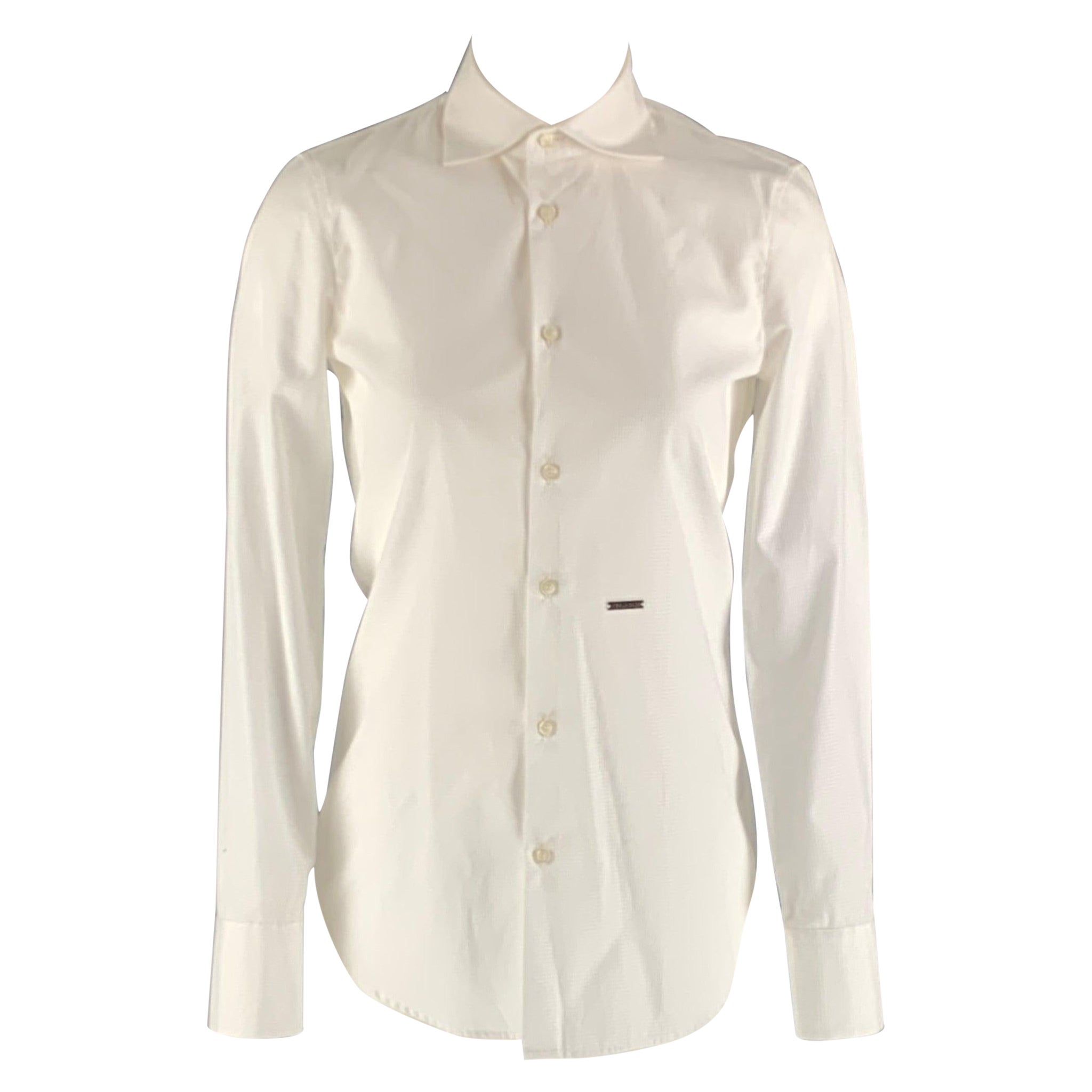 DSQUARED2 Size S White Cotton Textured Button Up Shirt For Sale