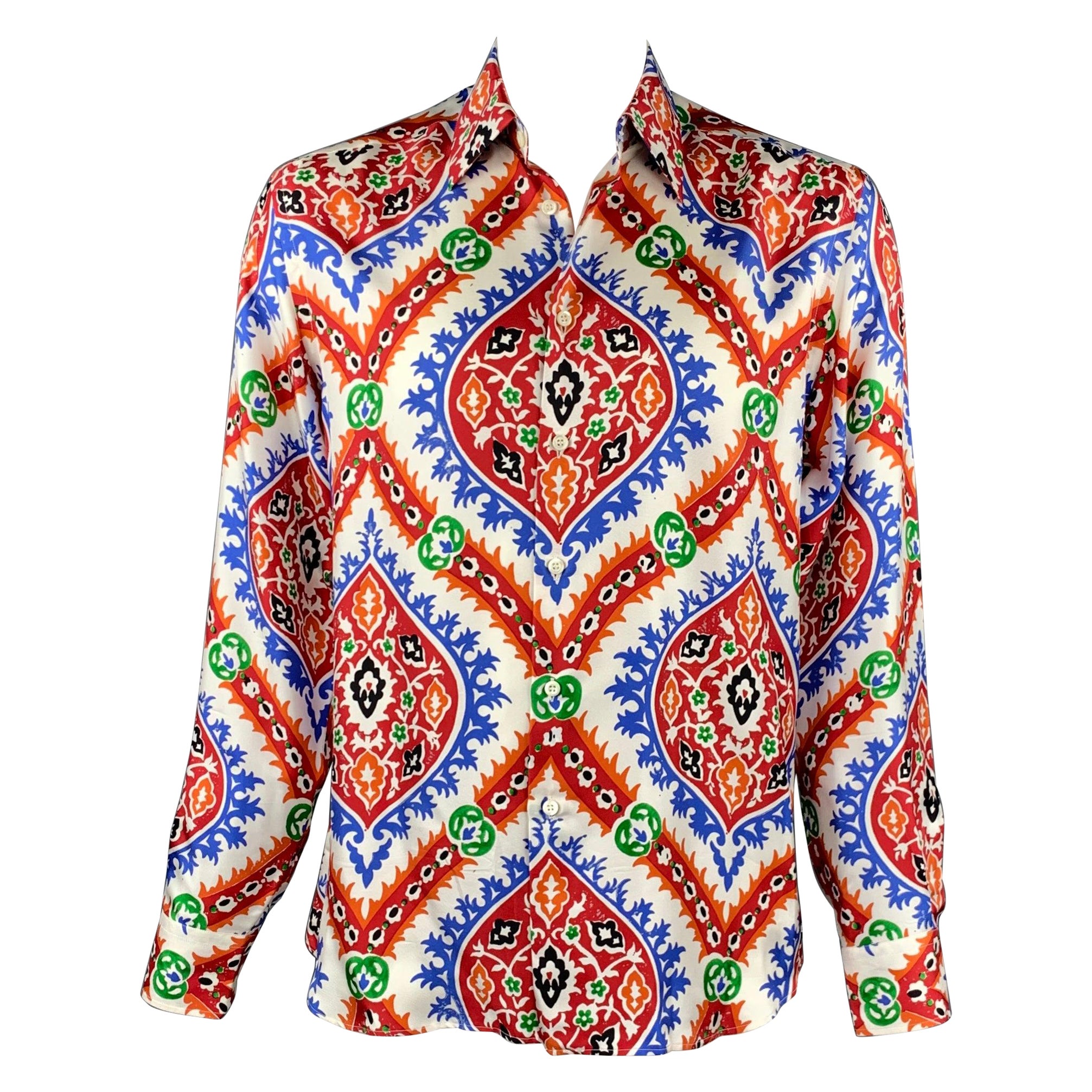 PRADA x HOLLIDAY BROWN Size L Multi-Color Silk Button Down Long Sleeve Shirt For Sale