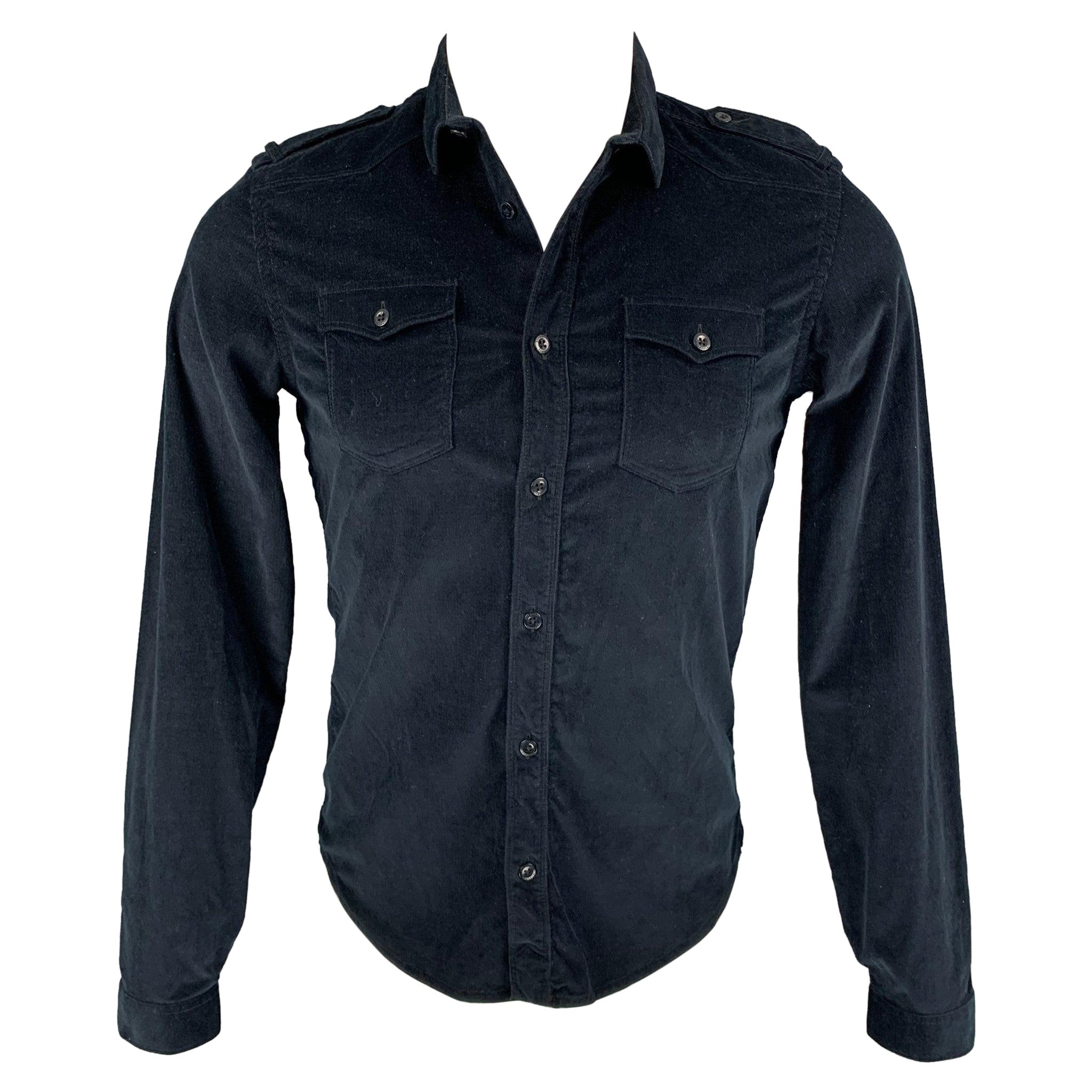 BURBERRY PRORSUM Size XS Navy Textured Cotton Long Sleeve Shirt For Sale