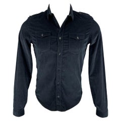 BURBERRY PRORSUM, chemise à manches longues en coton texturé bleu marine, taille XS