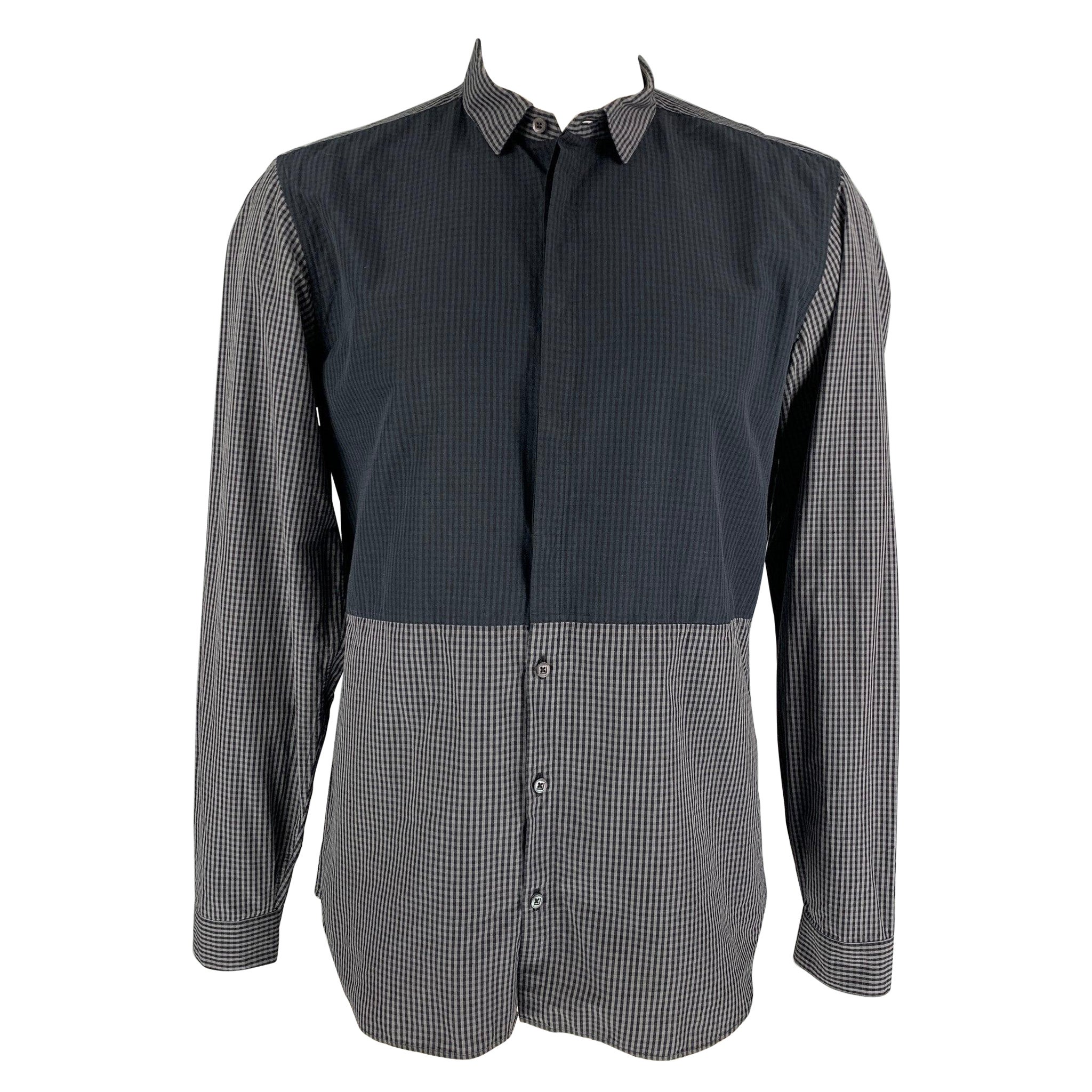 BURBERRY PRORSUM Size XL Grey Gingham Hidden Buttons Long Sleeve Shirt For Sale